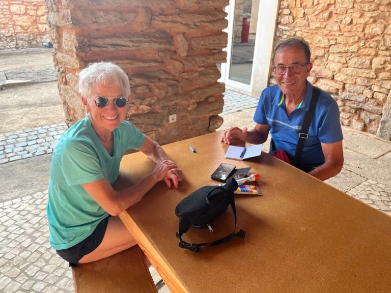 Linda from the US and Christian from France at Quinta da Cortiça (albergue)