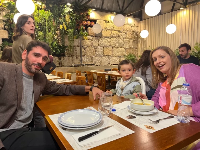 Nico, Sophia, and 10-month old Antonio at a Porto restaurant