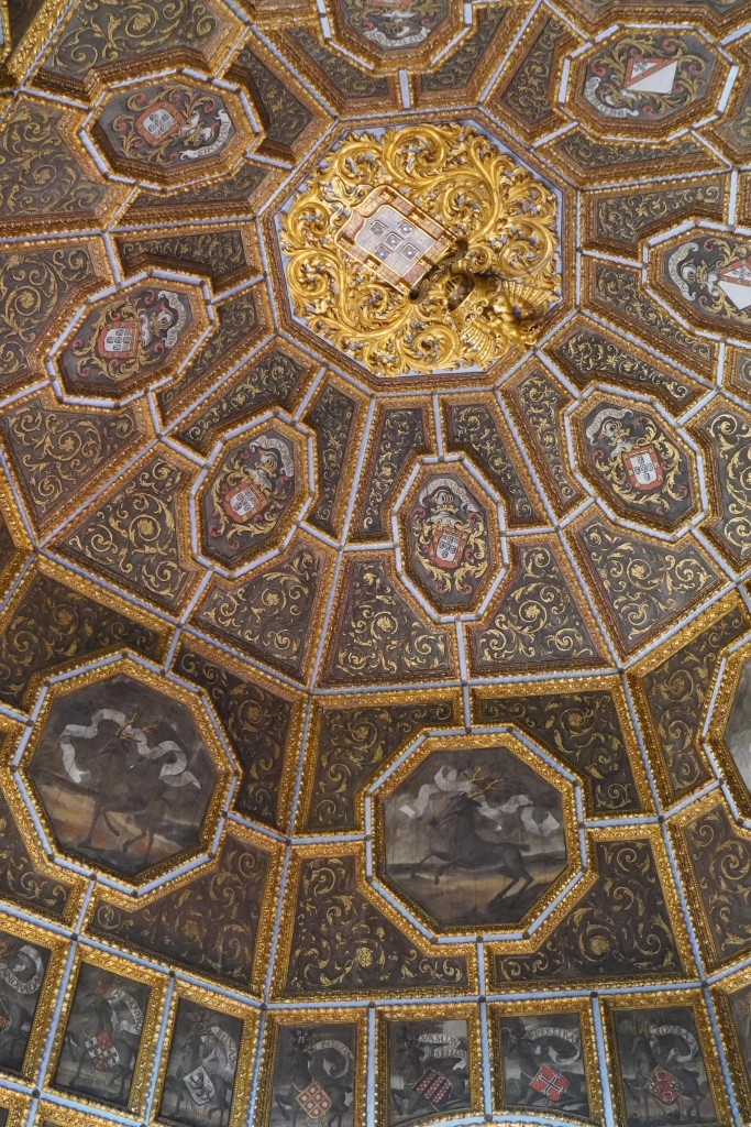 Palacio Nacional de Sintra (Sintra National Palace) ceiling created by King Manuel with king's crest atop