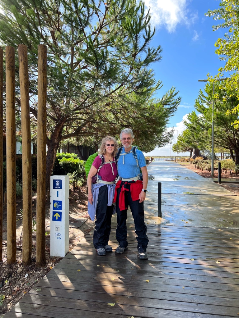 Beginning the Camino Portuguese at a park near the River Tejo near Lisbon