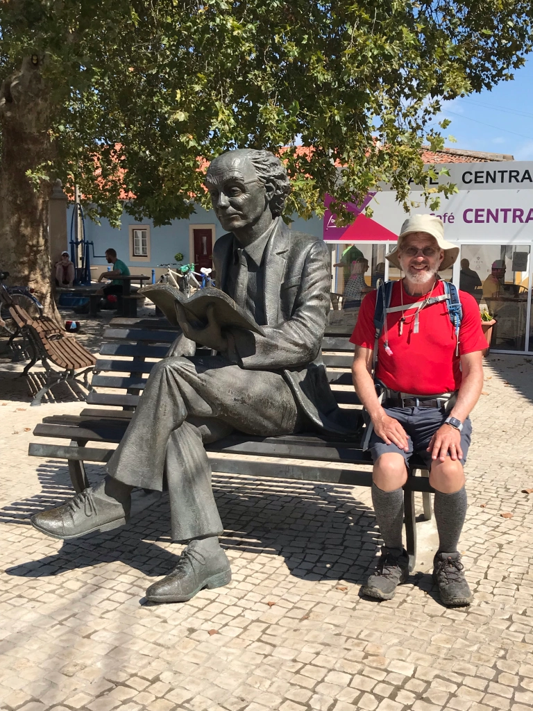 Azinhaga's Nobel laureate in literature, José Saramago in stone with Richard