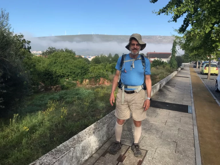 Richard leaving Alvaiazere, preparing to cross turbine-covered hill