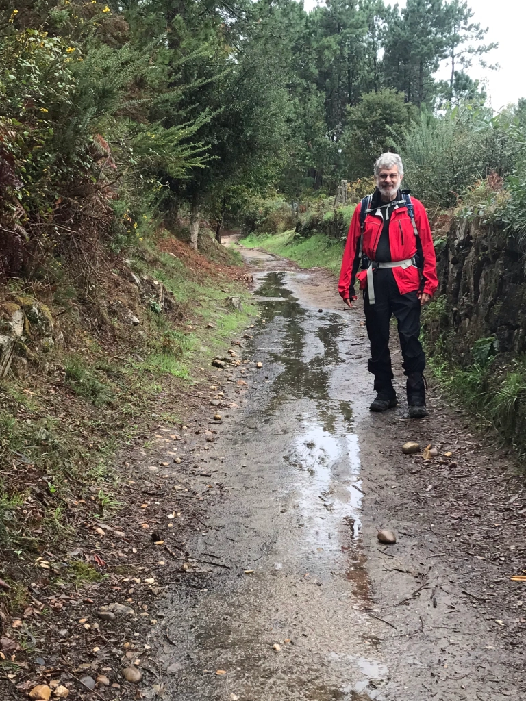 Richard on a rainy path