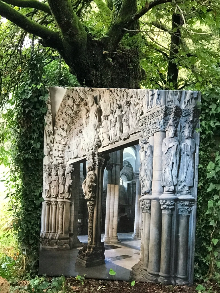 artwork of the Cathedral entrance on the way to Santiago de Compostela